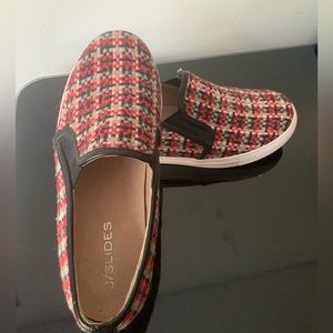 J/Slides Slip on Sneakers Tweed Loafers Slide Red, White, Black Size 8